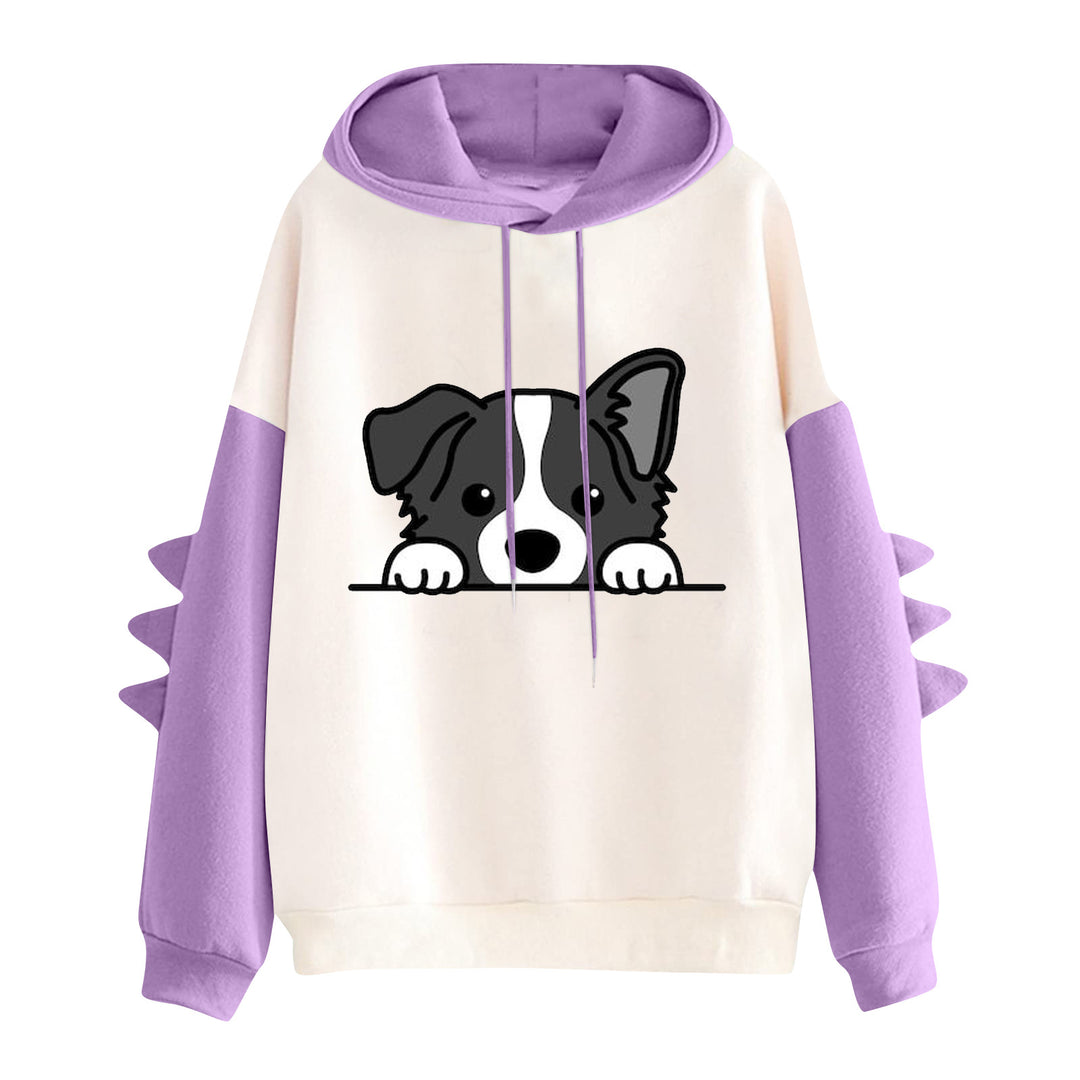 Damen nan Kapuzenpullover mit niedlichem Hunde‑und‑Katzen‑Print und 3D-Stacheln an den Ärmeln EB