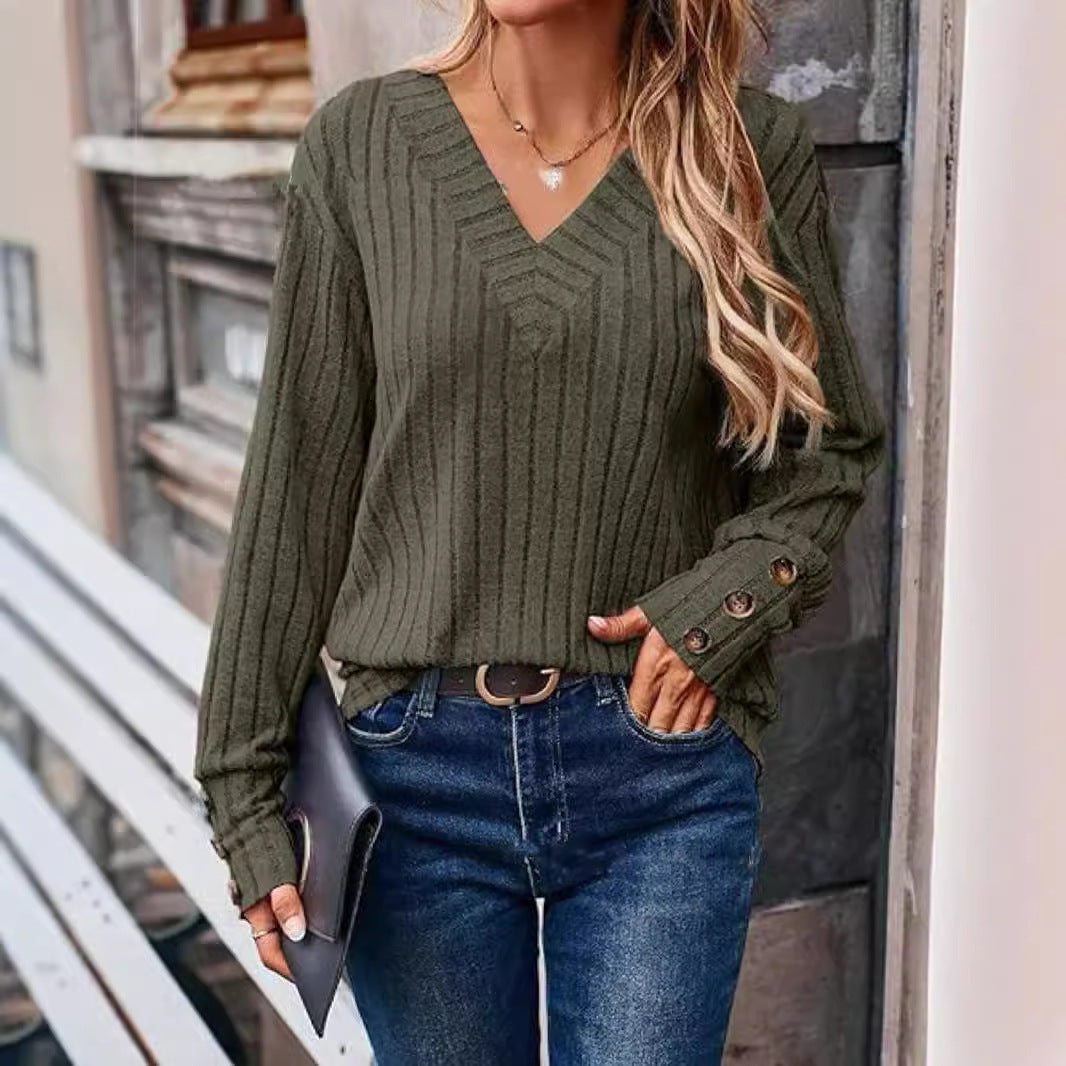 Damen Pullover mit V-Ausschnitt und strukturiertem Design EB
