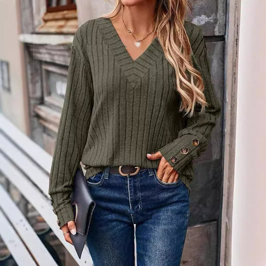 Damen Pullover mit V-Ausschnitt und strukturiertem Design EB