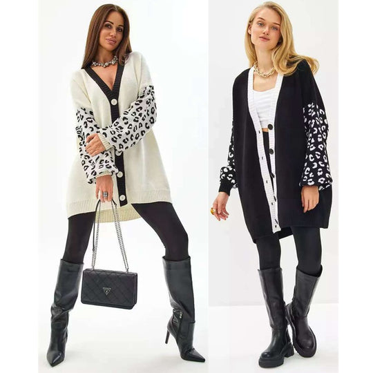 Damen Cardigan mit Leopardenmuster und knöpfen EB