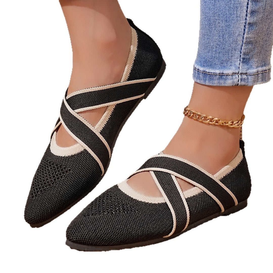Damen elegante Ballerinas mit kreuzendem Riemen und atmungsaktivem Obermaterial EB