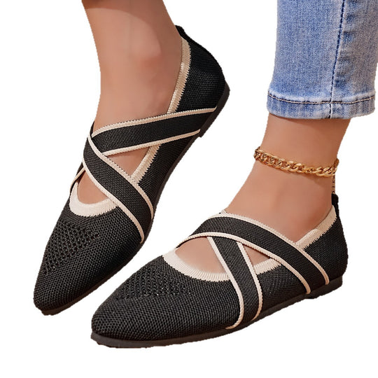 Damen elegante Ballerinas mit kreuzendem Riemen und atmungsaktivem Obermaterial EB
