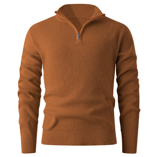 Herren nan Slim-Fit Halbzip-Strickpullover aus Merino-Baumwollmix mit verstärktem Stehkragen EB