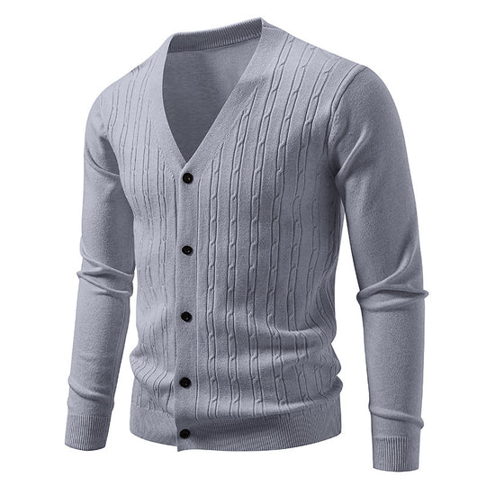 Herren nan Feinstrick-Cardigan mit tiefem V-Ausschnitt schmaler Passform und vertikalem Zopfstrick EB