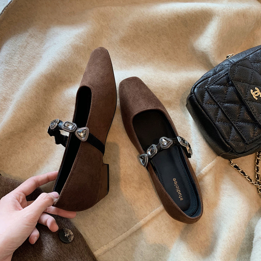 Damen Ballerinas mit modischem Leo-Design und eleganter Schnallenapplikation EB