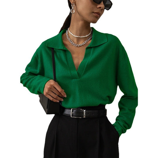 Damen Eleganter V-Ausschnitt Pullover EB