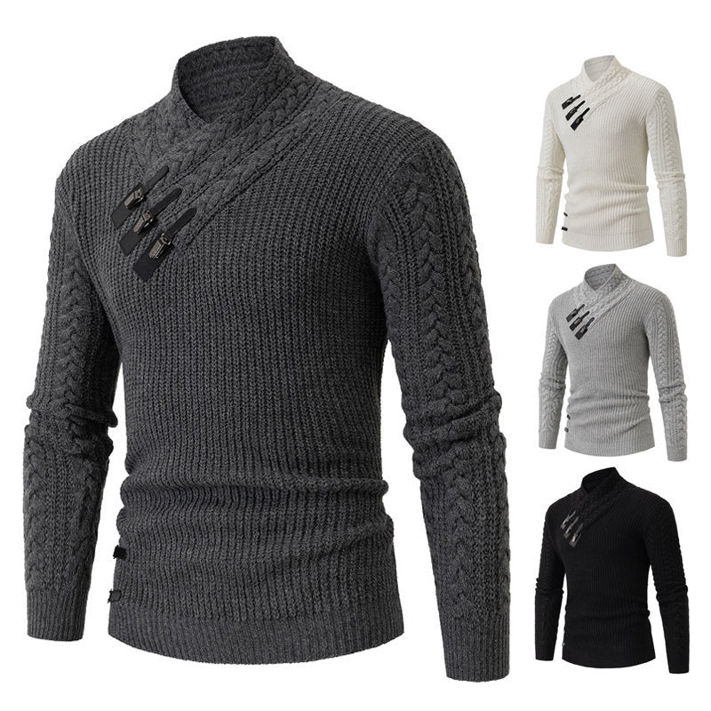 Herren Strickpullover mit asymmetrischem Kragen und dekorativem Zipper EB