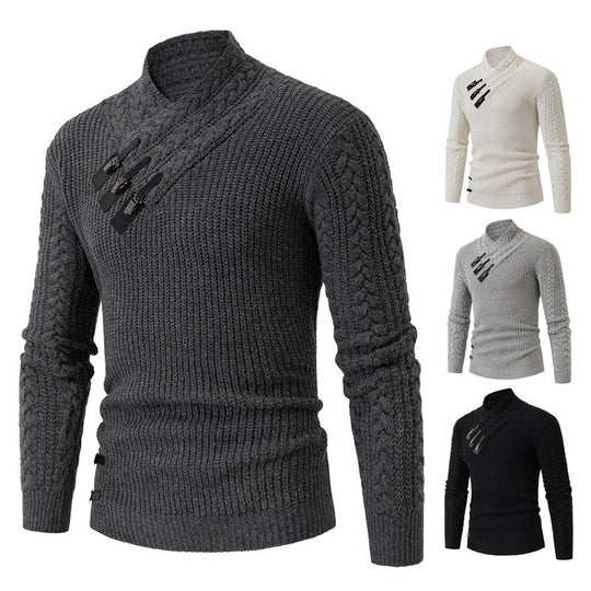 Herren Strickpullover mit asymmetrischem Kragen und dekorativem Zipper EB