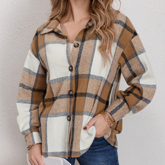 Damen Flanell-Hemdjacke mit Karo-Muster und leichtem Oversized-Schnitt EB