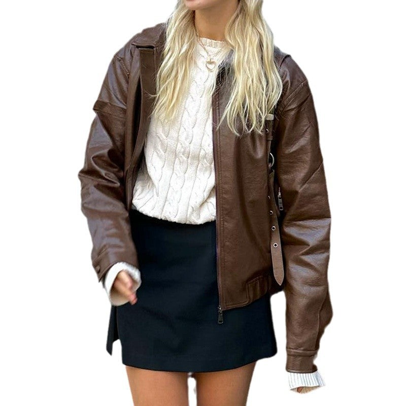 Damen Kunstlederjacke im modernen Oversized-Schnitt mit praktischen Taschen EB