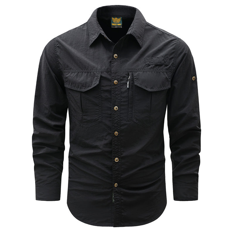 Men's  short-sleeve utility shirt with dual flap chest pockets and reinforced stitching EB