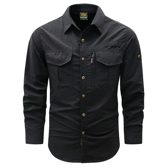 Men's  short-sleeve utility shirt with dual flap chest pockets and reinforced stitching EB