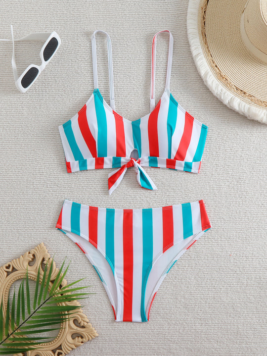 Damen Bandeau-Bikini mit verstellbaren Trägern und Knoten-Detail EB
