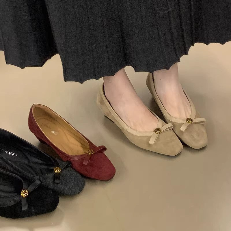 Damen Ballerinas mit elegantem Schleifenakzent und hochwertigem Veloursleder EB
