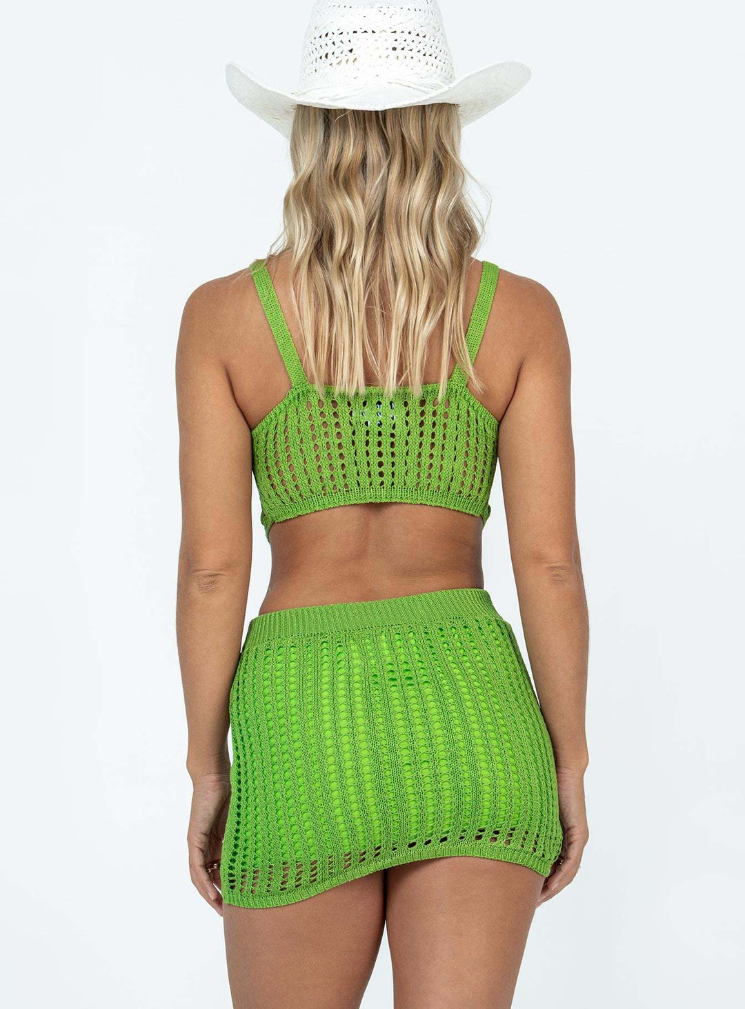Damen gehäkeltes Top und Minirock-Set mit raffinierten Mustern EB