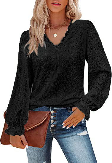 Damen Bluse mit Spitzenmuster und Ballonärmeln EB