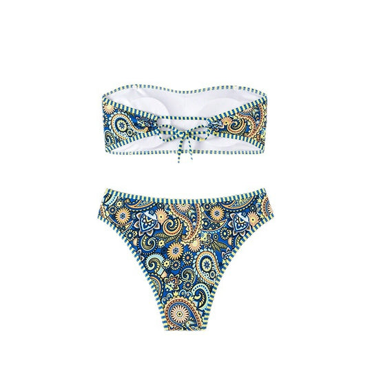 Damen Bandeau-Bikini mit buntem Paisley-Muster EB