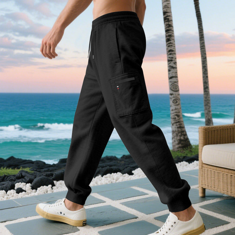 Herren lässige Jogginghose mit Cargo-Reißverschlusstasche, elastischem Bund und gerippten Bündchen EB