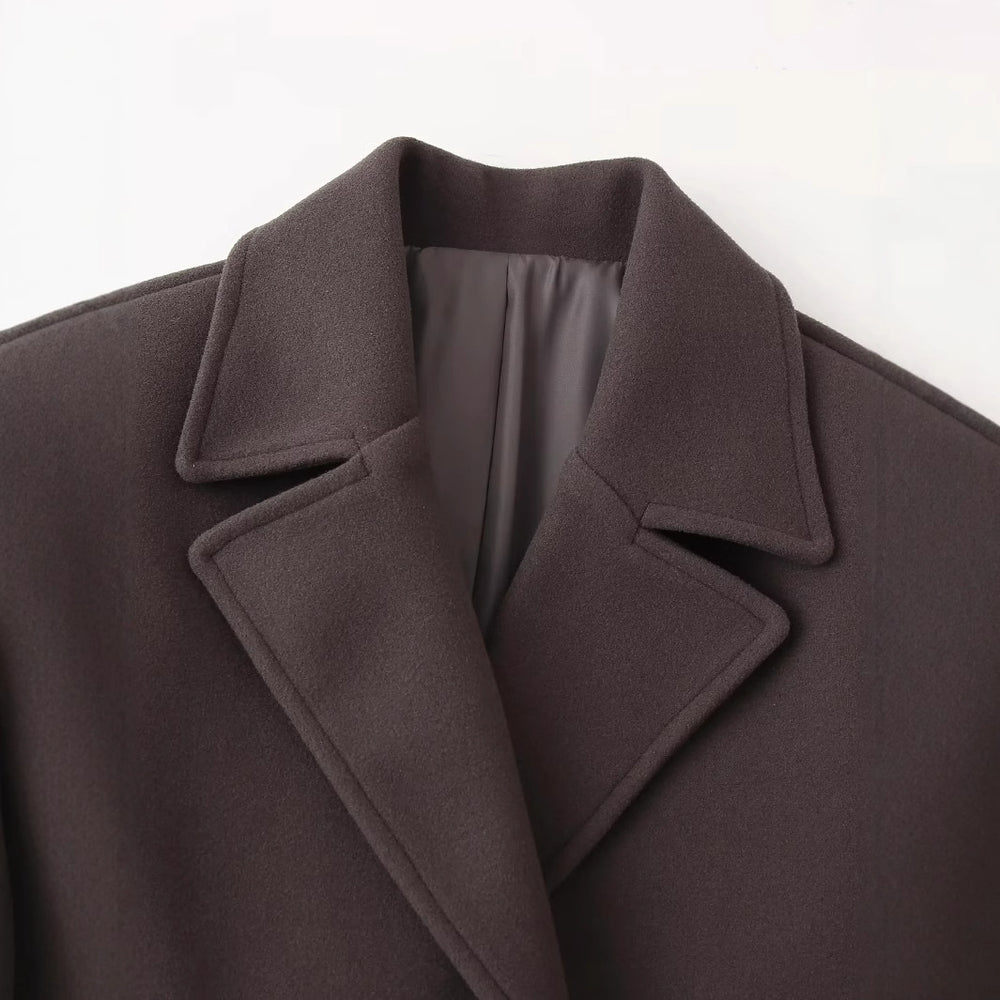 Damen eleganter Wool Peacoat mit tiefem Revers und praktischen Taschen EB