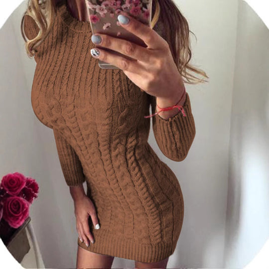 Damen Strickkleid mit romantischem Zopfmuster und figurbetontem Schnitt EB