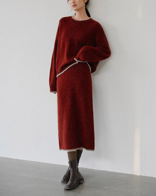 Damen weiches Strickoutfit mit feinen Details und lässigem Schnitt EB