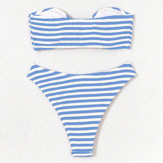 Damen Bandeau-Bikini mit modischem Knotendesign und hochgeschnittenem Höschen EB