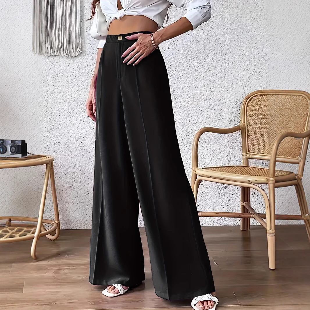 Damen Weit geschnittene elegante Stoffhose mit hoch sitzendem Bund EB