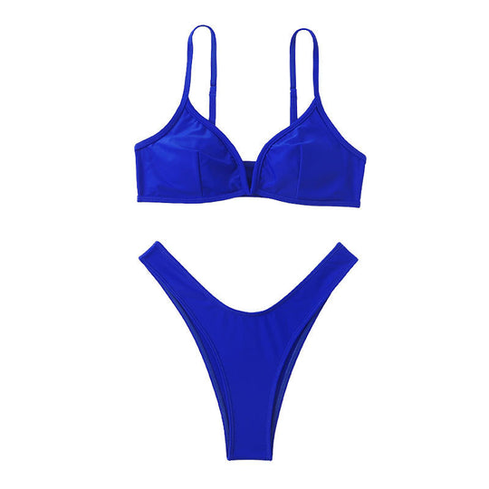Damen Hochgeschnittener Triangel-Bikini mit tiefem V-Ausschnitt EB