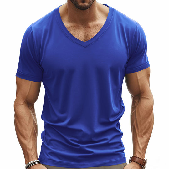 Herren V-Ausschnitt T-Shirt aus atmungsaktivem Baumwollmix mit modernem Schnitt EB