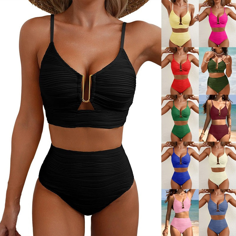 Damen Hochtailliertes Bikini-Set mit modischem Cut-Out EB