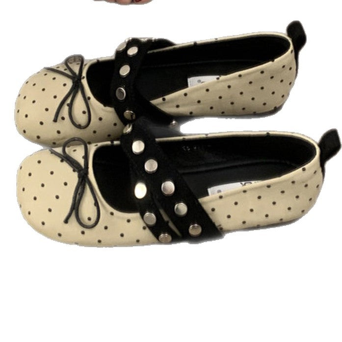 Damen Ballerinas mit modischem Punktedesign und dekorativer Schnalle EB