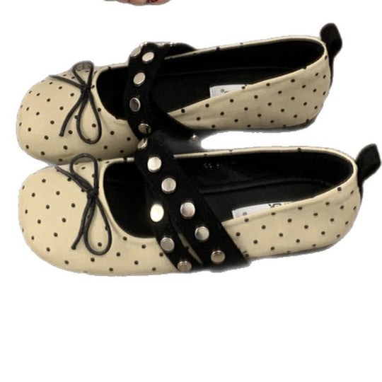 Damen Ballerinas mit modischem Punktedesign und dekorativer Schnalle EB