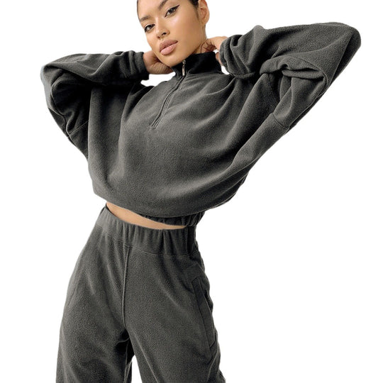 Damen nan kurz geschnittenes Thermo-Fleece-Set mit Halbfront-Reißverschluss und hohem Komfortbund EB