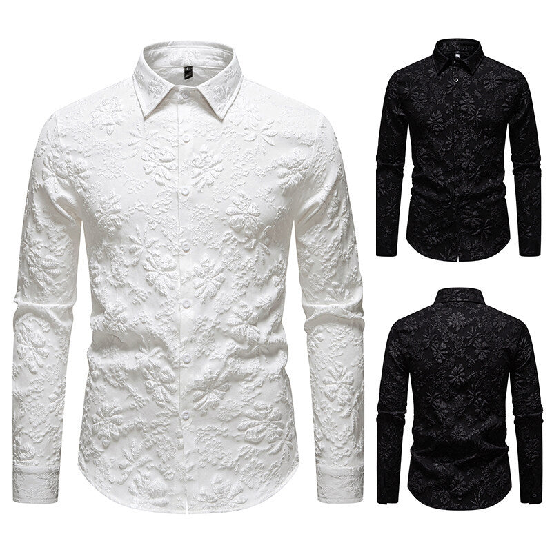 Herren Langarmhemd mit detailreicher Blumenstickerei EB