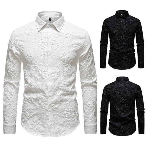 Herren Langarmhemd mit detailreicher Blumenstickerei EB