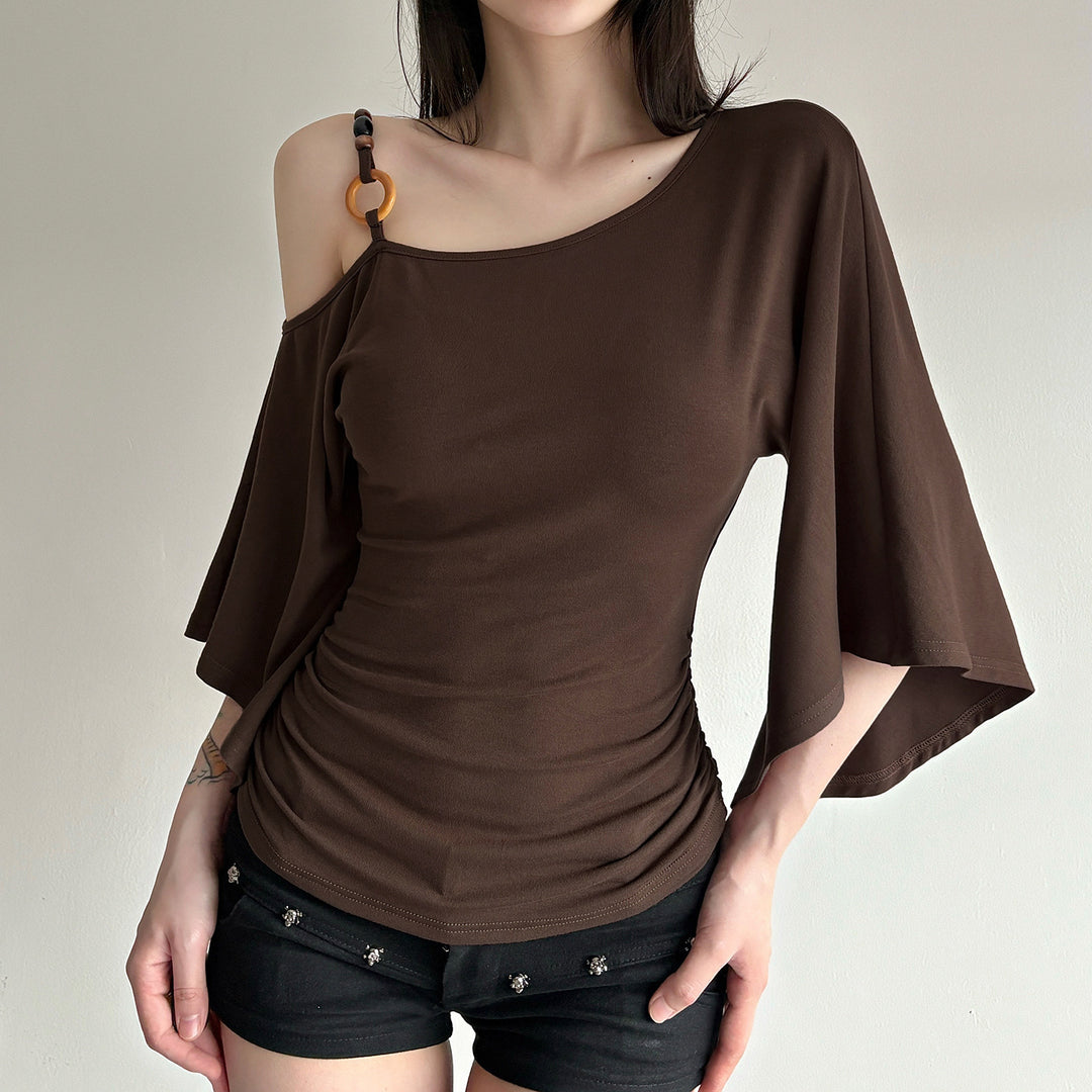 Damen asymmetrisches Oberteil mit fließenden Ärmelansätzen EB