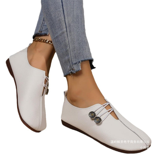 Damen nan weiche Lederoptik Slipper mit elastischer Schnürung und ergonomischer Komfortsohle EB
