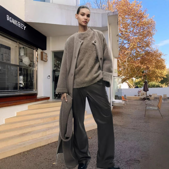 Damen elegante und warme Wickeljacke mit Schalkragen und Fransen EB