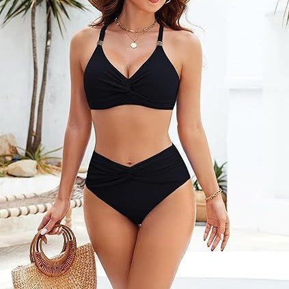 Damen Hochgeschnittenes Bikini-Set mit Twist-Detail EB