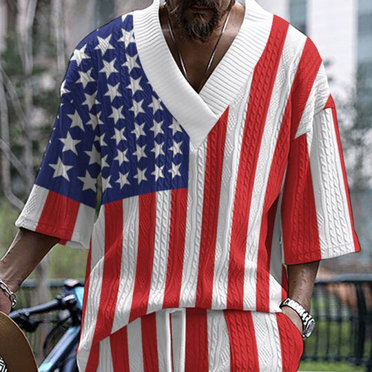 Herren lässiges Oberteil mit amerikanischem Flaggenmuster und modernem Schnitt EB