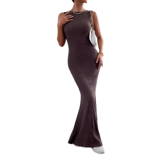 Damen elegantes Maxikleid mit innovativer Raffung und Taillengürtel EB