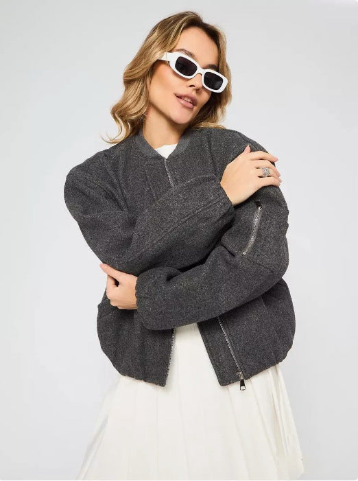 Damen modische Puffjacke mit praktischen Reißverschlusstaschen und elastischen Bündchen EB
