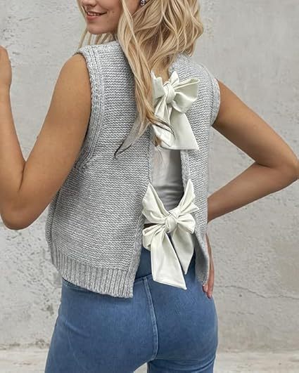 Damen Strickjacke mit dekorativem Rückendesign und Schleifendetails EB