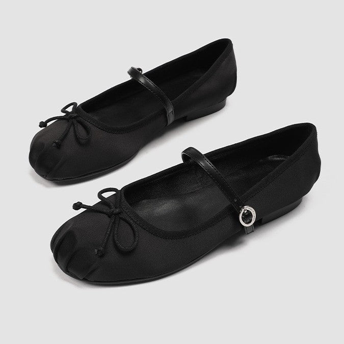 Damen elegante Ballerinas mit dezentem Riemen und feinem Schleifendetail EB