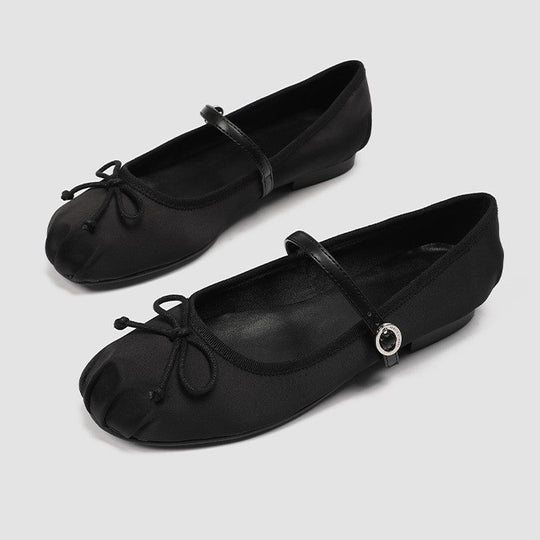 Damen elegante Ballerinas mit dezentem Riemen und feinem Schleifendetail EB