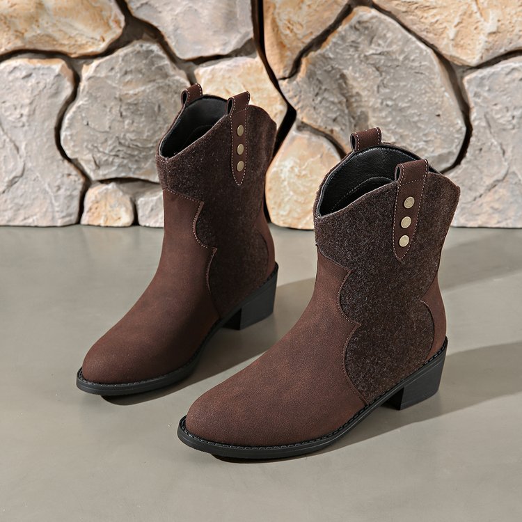 Damen Modische Cowboy-Stiefeletten mit geschmackvollen Details und robustem Blockabsatz EB