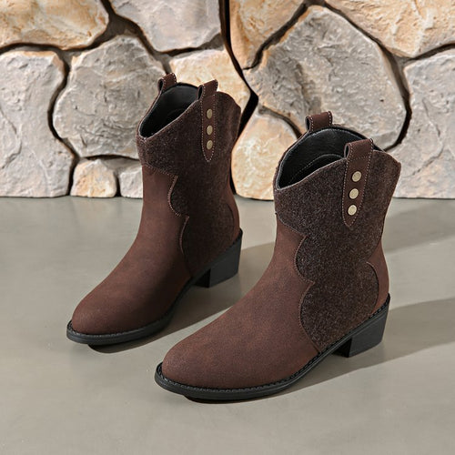 Damen Modische Cowboy-Stiefeletten mit geschmackvollen Details und robustem Blockabsatz EB