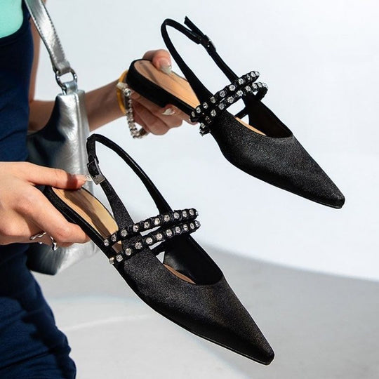 Damen elegante Slingback Ballerinas mit zierlichem Schmuckdetail EB