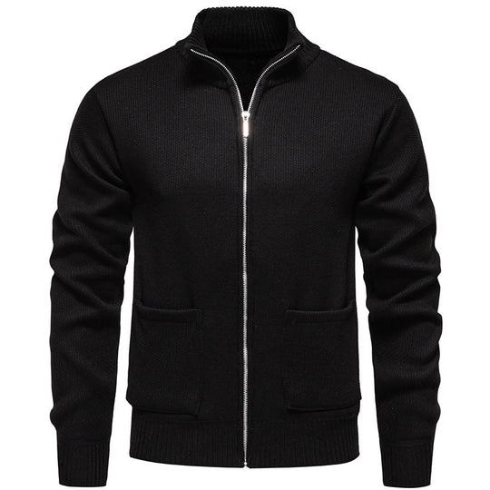 Herren lässige Strickjacke mit hohem Kragen und praktischen Taschen EB
