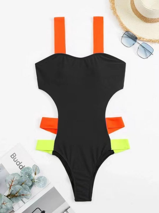 Damen Sportlicher Cut-Out Einteiler Badeanzug EB